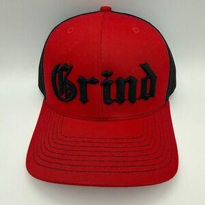 Grind Richardson Red Black Trucker Hat Cap Embroidered Snapback